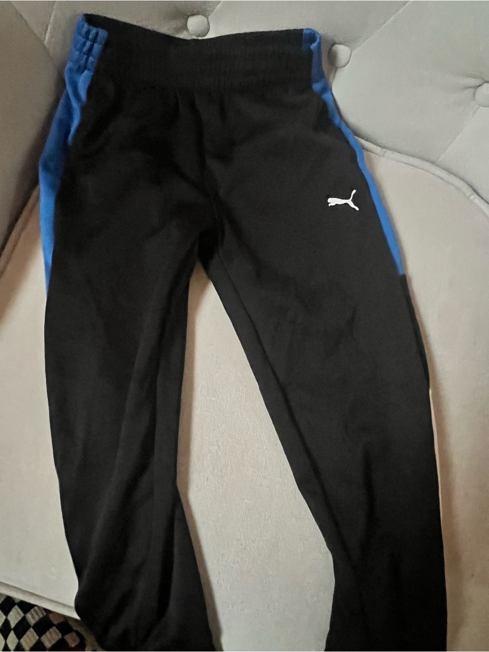 Puma Black and Blue Kids Joggers with Side Panels